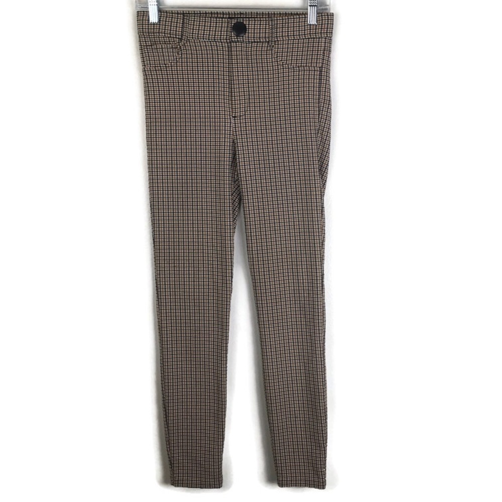 Zara Houndstooth Printed Skinny Pants in Black/White/Brown